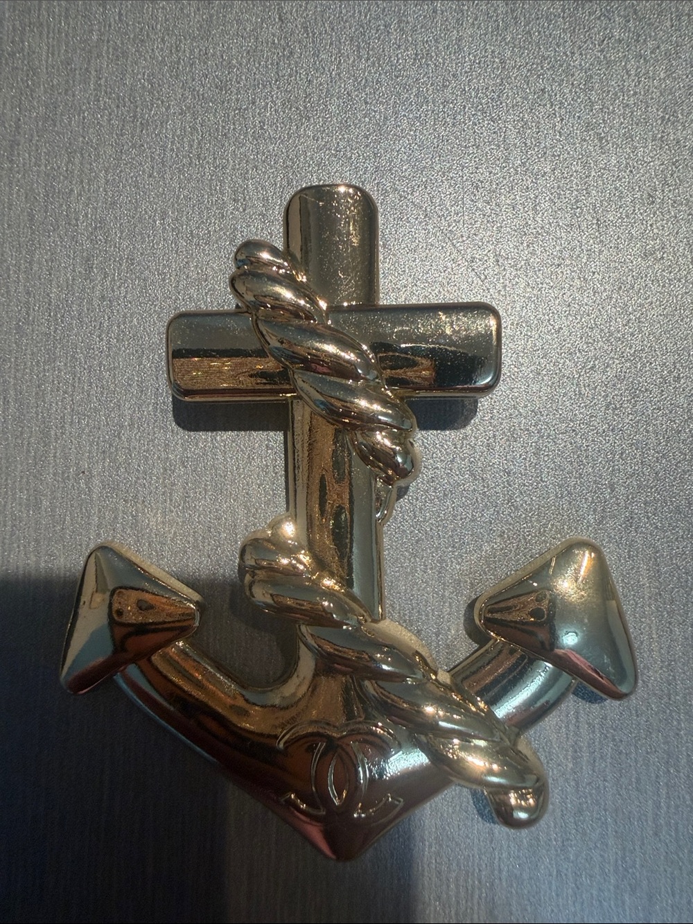 Inspired Gold-Tone Anchor Brooch with Twisted Rope Detail